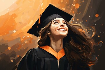 Obraz premium Young woman graduate smiling and celebrating her academic achievement