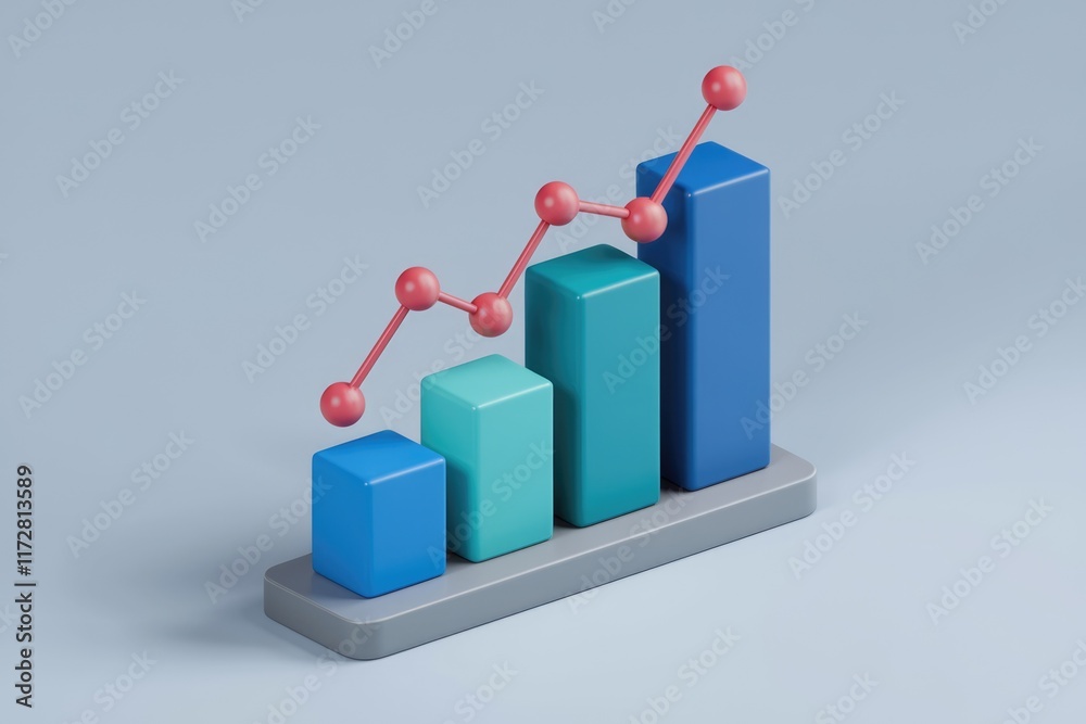 Poster 3d illustration of a bar graph with an upward trend.