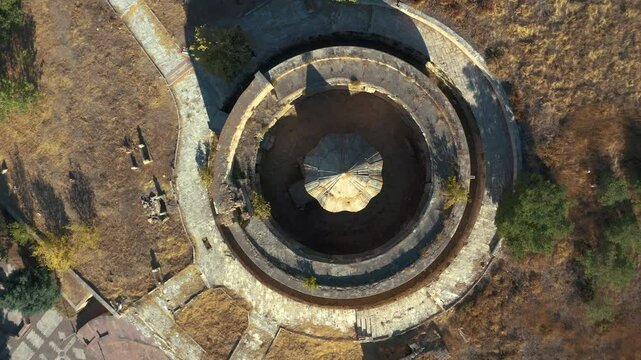 Mama Hatun Tomb has excellent stonework. The geometric patterns and details created by carefully carved stones represent the pinnacle of Seljuk architecture. This is a top view and drone image.