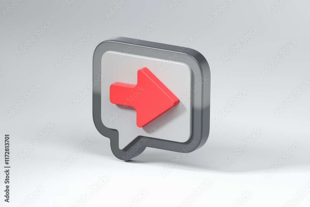 Aufkleber 3D rendering of a gray speech bubble with a red arrow pointing left.