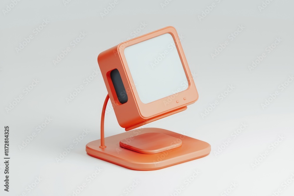 Poster orange retro computer with blank screen on white background