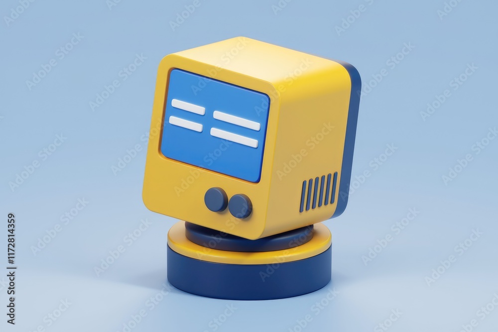 Poster A 3D rendering of a yellow computer with a blue screen.