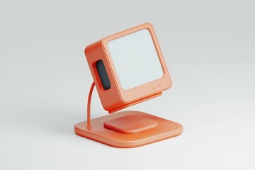 Orange retro computer with blank screen on white background