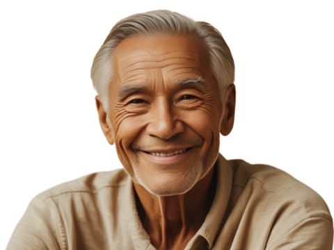 Smiling older man portrait isolated on transparent background