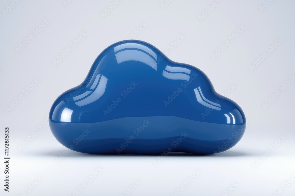 Poster a glossy blue cloud shape symbolic of data storage.