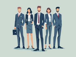 corporate team businesswoman businessman office outfits standing leadership teamwork vector illustration design