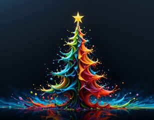Obraz premium Abstract Colorful Paint Splash Christmas Tree