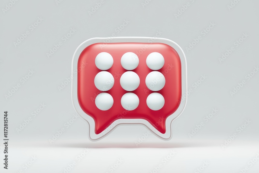 Poster red speech bubble with white balls inside 3d rendering.