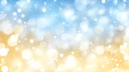 Soft blue and golden bokeh background with dreamy light effects.