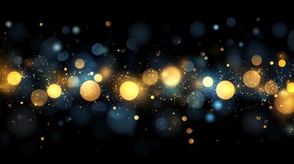 A stunning abstract composition of shimmering golden and blue orbs against a dark background.