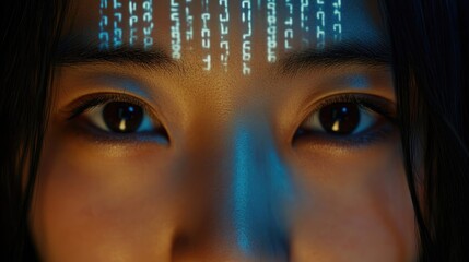 Futuristic Vision: Woman's Eyes with Digital Code Reflection