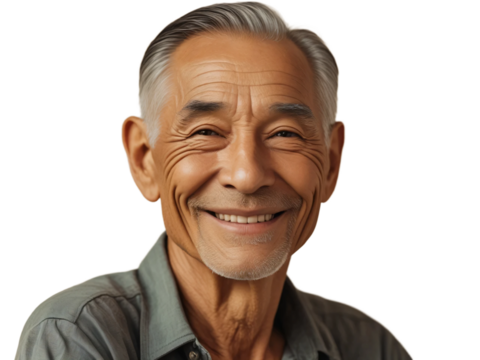 Smiling older man portrait isolated on transparent background - Powered by Adobe