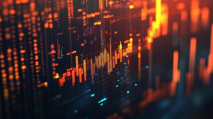 Obraz premium Abstract digital data visualizations with vibrant orange and blue colors depicting technology and information flow.