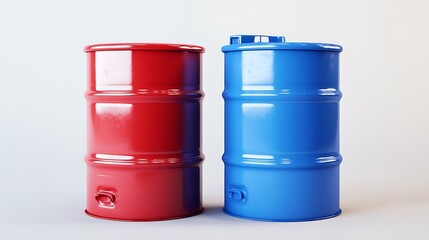 Red and Blue Industrial Barrels: A Study in Contrast