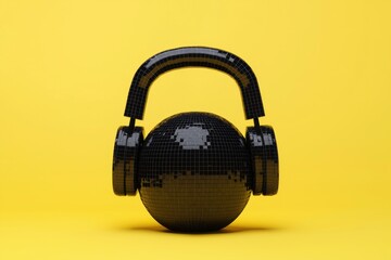 Naklejka premium Black Disco Ball Headphones Against Bright Yellow Background