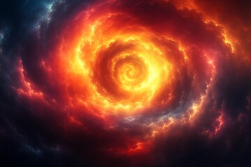 Fototapeta premium Fiery spiral vortex in dark clouds.