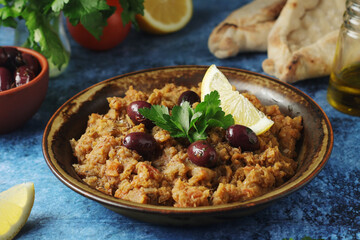 A plate with traditional Moroccan salad zaalouk	