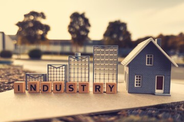 A miniature cityscape representing industry growth.