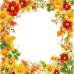 Obraz premium Autumn Floral Frame: Vibrant Fall Flowers and Leaves