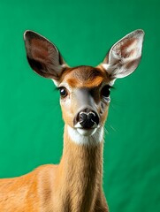 Curious Fawn Portrait: A Vibrant Green Background