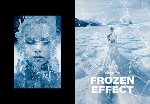 Frozen Cracked Ice Poster Photo Effect Mockup