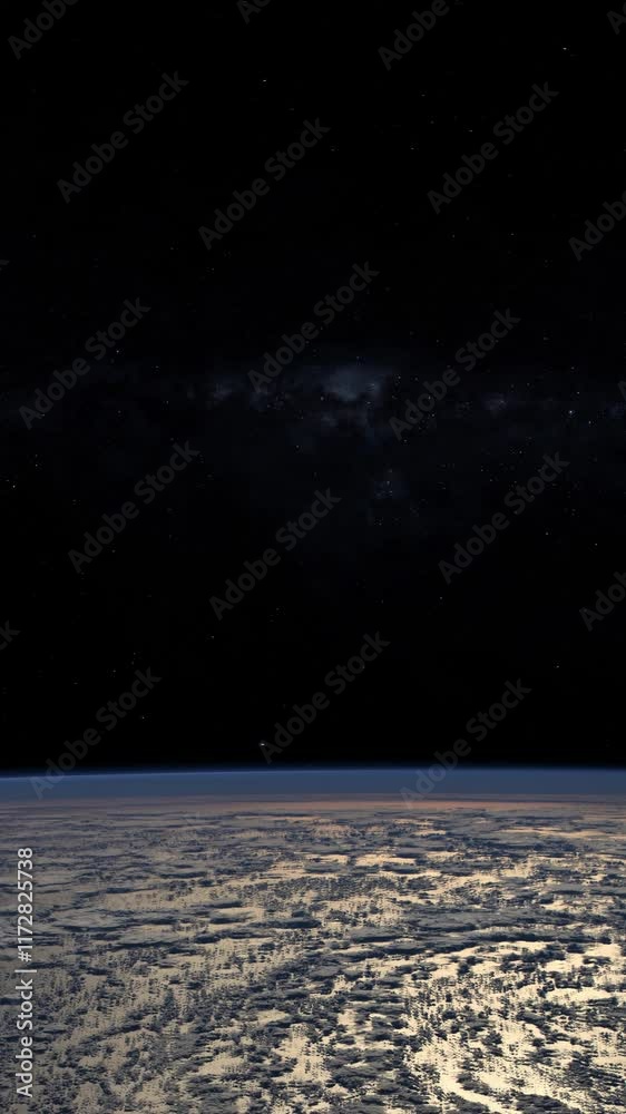 Wall mural planet earth rotating in space showing milky way galaxy and scattered clouds. animation vertical vid