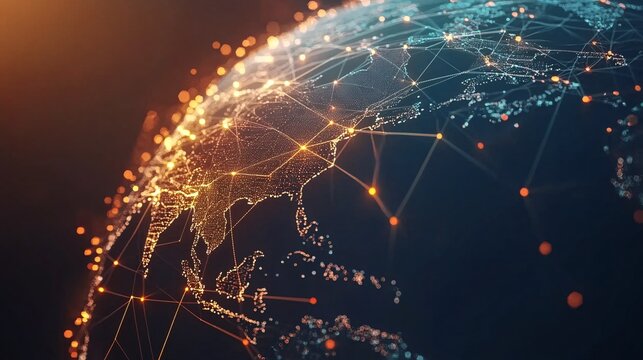 A vibrant, illuminated globe highlighting interconnected network nodes across Asia and surrounding regions.
