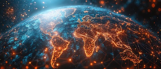 Digital globe with network connections illuminated.