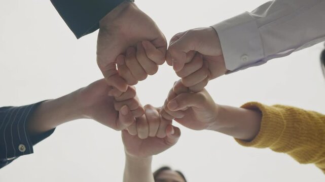 Panoramic Teamwork,empathy,partnership and Social connection in business join hand together concept.Hand of diverse people connecting.Power of volunteer charity work,Stack of people hand. 