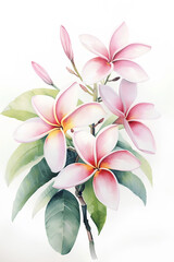 frangipani flower isolated on white watercolor
