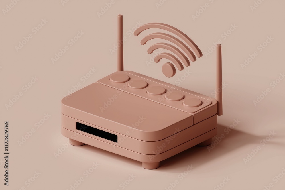 Poster a 3d rendered image of a pink wifi router with antennas up