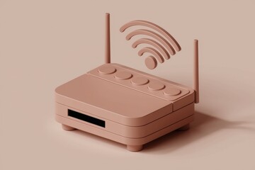 A 3D rendered image of a pink wifi router with antennas up