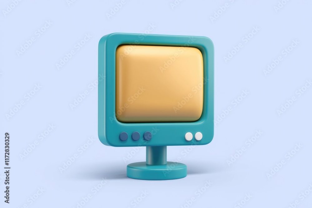 Poster A 3D rendering of a retro blue computer monitor.