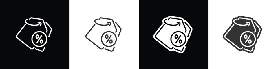 Discount Price tags icon. Discount label sale tag icon set. Discount tag icon in flat and line style. Price label Vector illustration in black white and transparent backgrounds. Eps10