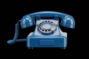 A vintage blue rotary dial phone with a transparent background.