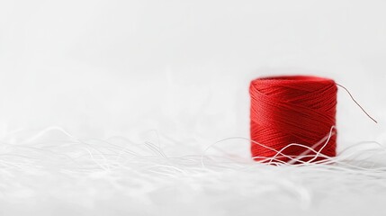 A spool of red thread on a white background.
