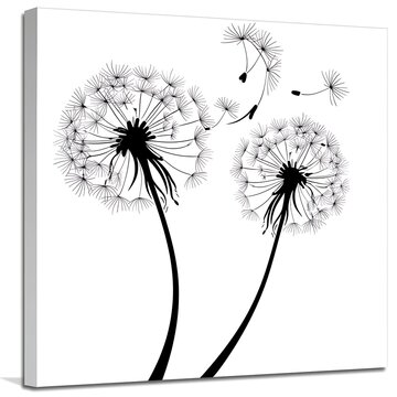 recommend clip art: dandelion blowing in wind line art black white background