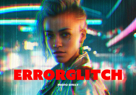 Retro Glitched Photo Effect Mockup