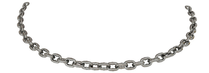 Metal Chain Wave: 3D render of a metallic chain forming a dynamic wave, isolated on a transparent background for easy compositing.