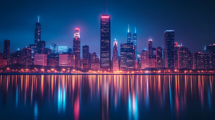 Fototapeta premium Dazzling Cityscape at Night with Long Exposure of Skyline