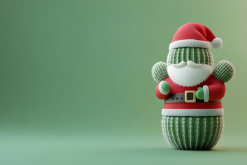 Festive Cactus Dressed as Santa Claus on Green Background