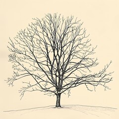 Obraz premium tree in winter line drawing black beige background