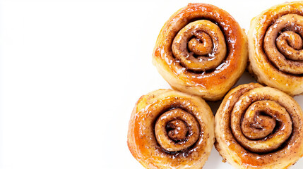 Fototapeta premium Freshly baked cinnamon rolls isolated on a white background, showcasing homemade sweet pastries perfect for breakfast or dessert. A delicious and comforting bakery item ideal for food photography.