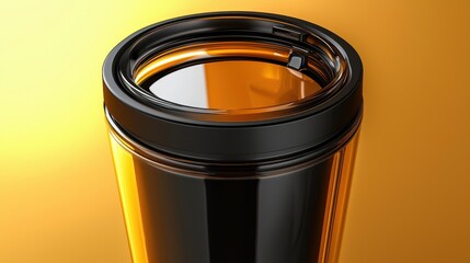 Sleek Amber Glass and Black Travel Mug Modern Design Reusable Coffee Cup