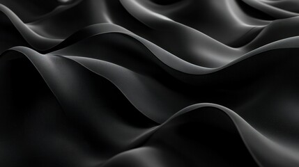 Fototapeta premium A close-up view of smooth, flowing black fabric creating elegant waves and textures.
