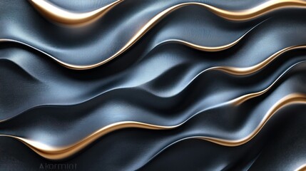 Obraz premium A flowing abstract design featuring dark waves with golden highlights.