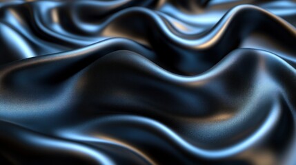Fototapeta premium A close-up of smooth, black fabric with elegant folds and reflections.