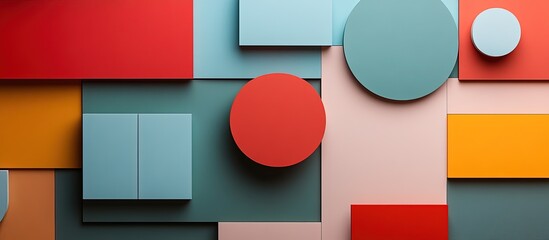 Obraz premium Abstract geometric shapes in red, orange, blue, and teal.