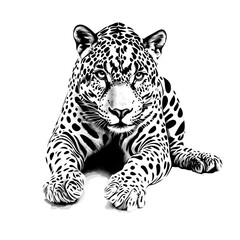 Fototapeta premium jaguar full body realistic high contrast black and white isolated on a white background