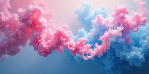 Fototapeta premium Delicate pink and blue misty tendrils suspended in mid-air amidst an abstract background, subtle, floating